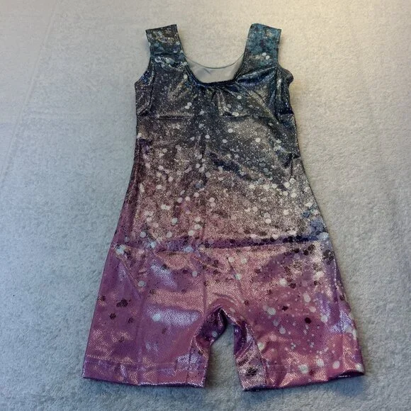 Pink & Blue Aqua Shimmer Dance Gymnastics Leotard Scoop Neck SZ 5-6 New