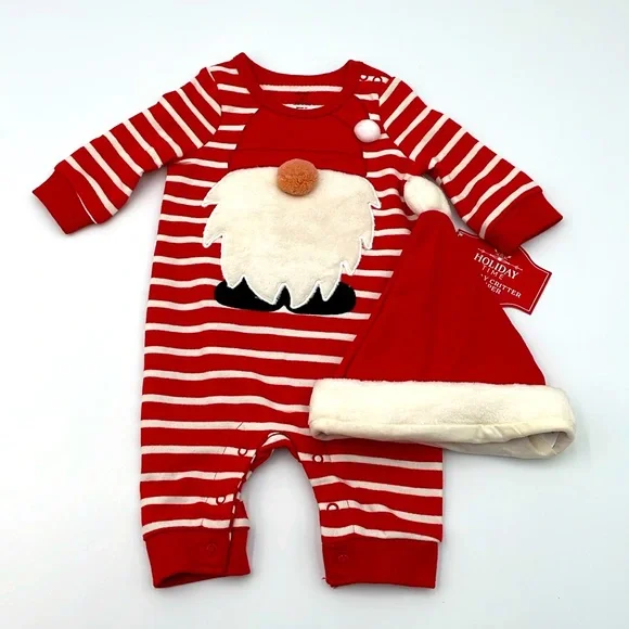 Baby Santa Gnome Onesie Romper Christmas Outfit with‎ Santa Hat - 0-3M