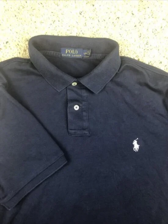 Polo Ralph Lauren Large Cotton Blue Short Sleeve Polo Shirt Golf White Pony