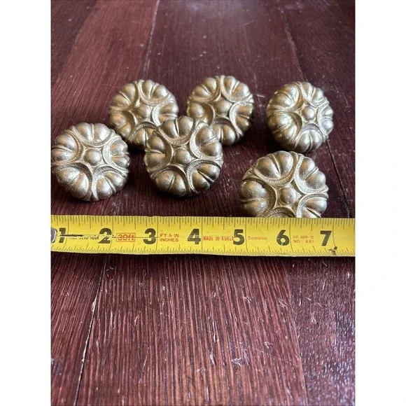 Vintage Brass Drawer Knobs Set of 6 Floral Cabinet Hardware 2