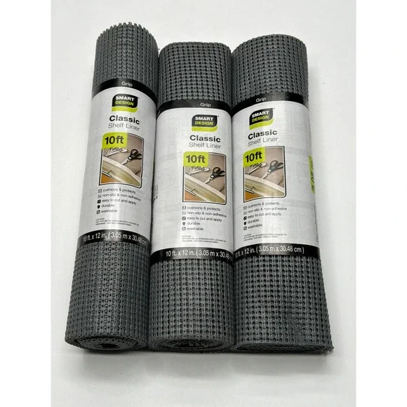 Smart Design Classic Shelf Liner 10ft x 12in Gray Grip Non-Adhesive 3 Rolls