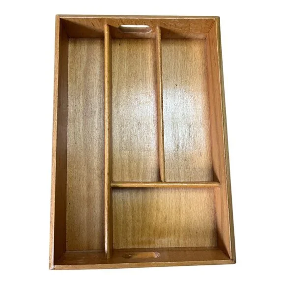 Vintage Wooden Cutlery Tray Organizer Made in Romania 1980s Beech Wood Silverwar