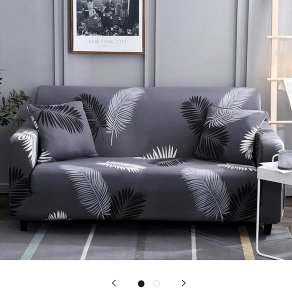 Sofalush Couch Cover Grey Black White feathers Stretchy. Used once.