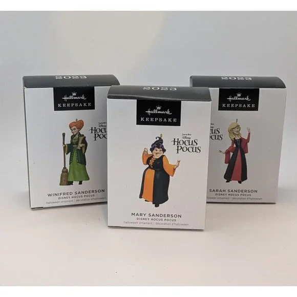 Hallmark DISNEY Hocus Pocus Ornaments, Winifred Sarah Mary Sanderson 3 Set NIB