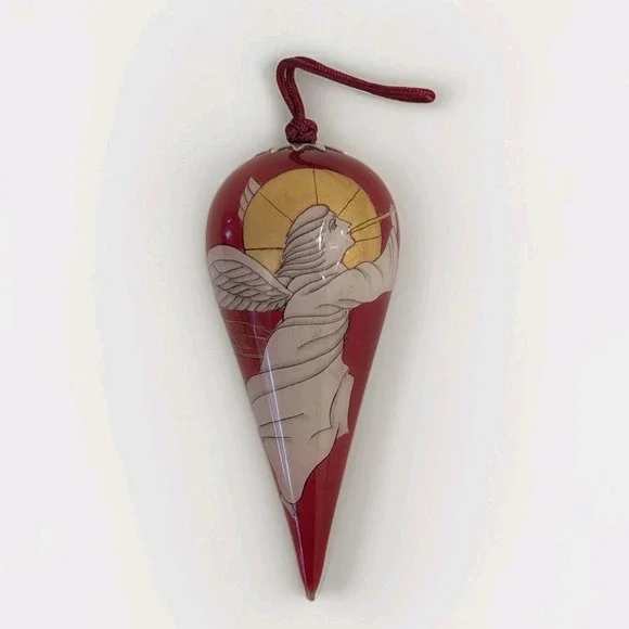 Vintage Angel Reverse Paint Christmas Ornament Teardrop Hand Blown 4