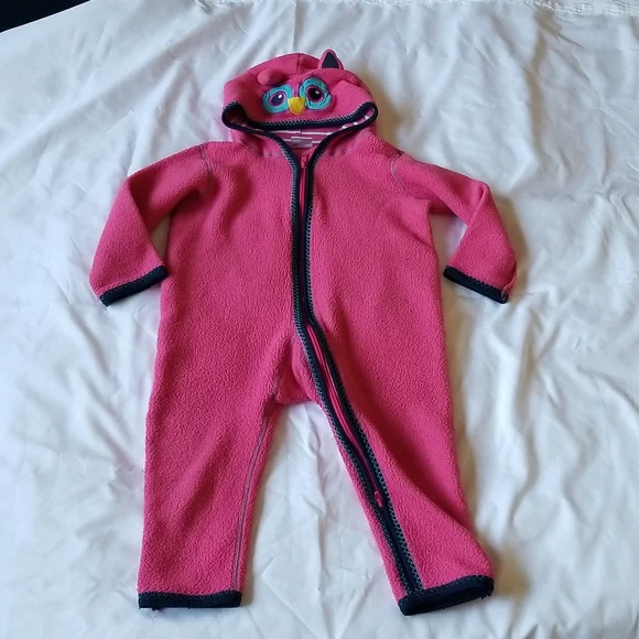 Hanna Andersson Pink Owl Fleece Onesie - Size 18-24 months or 80cm