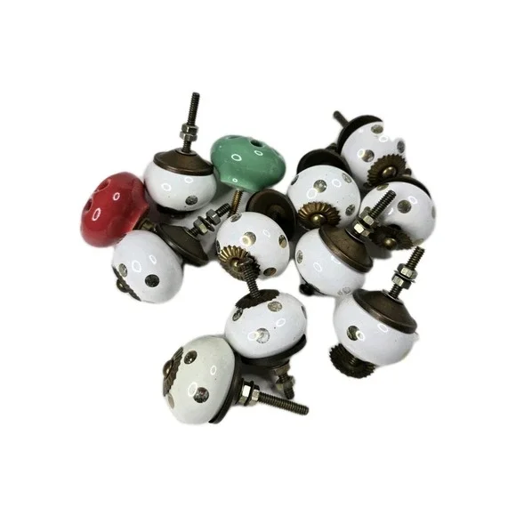 Round White Polka Dot Ceramic/Porcelain Door Drawer Knobs Pulls Dresser‎ cabinet