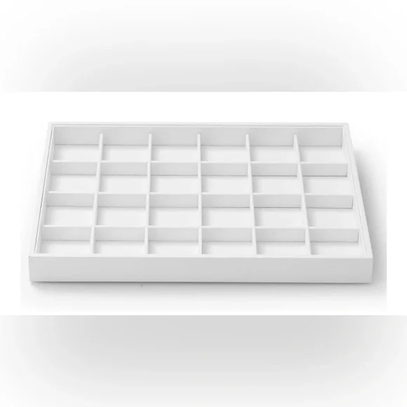 NEW Premium White Leather Stackable Jewelry Tray 24 Grid Drawer Organizer
