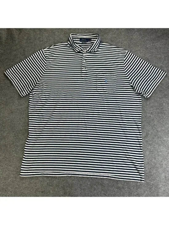 Polo Ralph Lauren Polo Shirt Mens XL Blue Gray Striped Classic Fit Pony Pocket