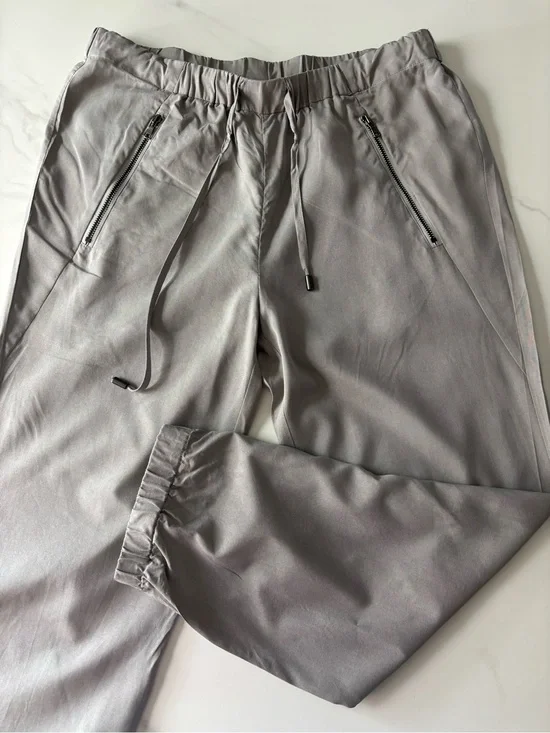 GO BY GO SILK Light Gray Drawstring Jogger Pants Sz S 100% silk