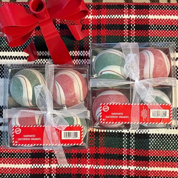 🆕Handpainted Shatterproof “Candy” Ball Ornaments, 2 Sets (8 Total)