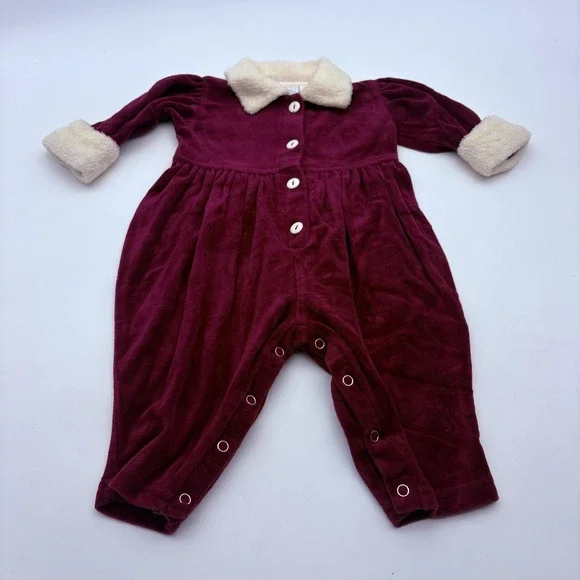 L.A. Baby Coverall Girls 12-18M Red Velour Sherpa Collar Cuffs One Piece Winter
