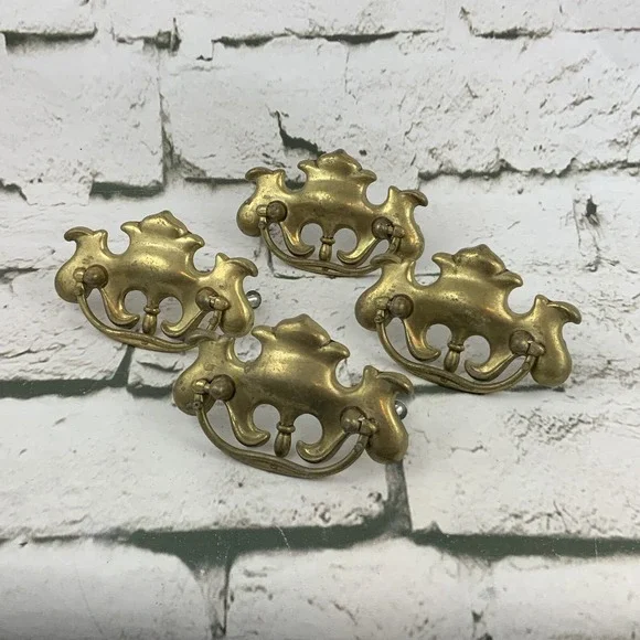Vintage Brass Drawer Pulls Victorian Ornate Lot Of 4