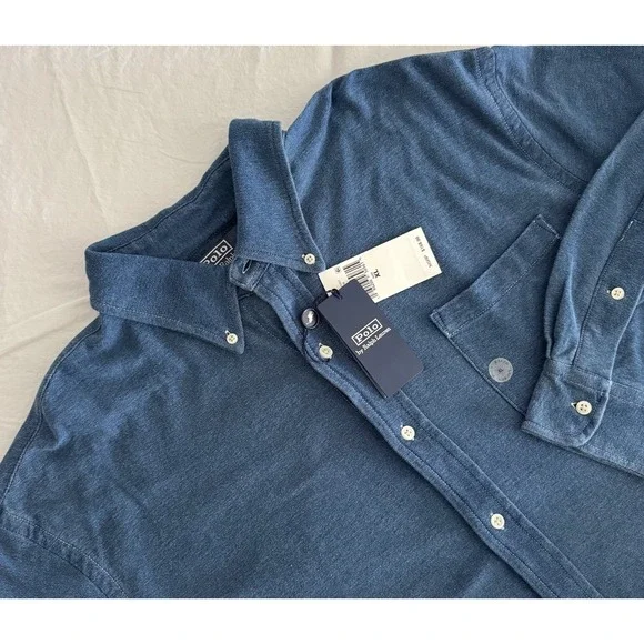 NWT Polo Ralph‎ Lauren Mens Size XL Curator Blue Indigo Knit Button-Down Shirt
