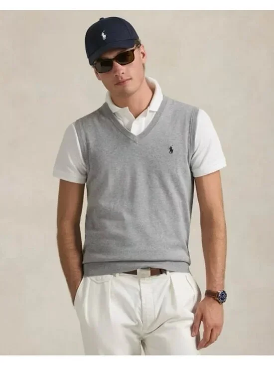 Polo Ralph Lauren Mens (2 SET) 100% Pima Cotton Vest Sz. Large Gray Beige SP EXC