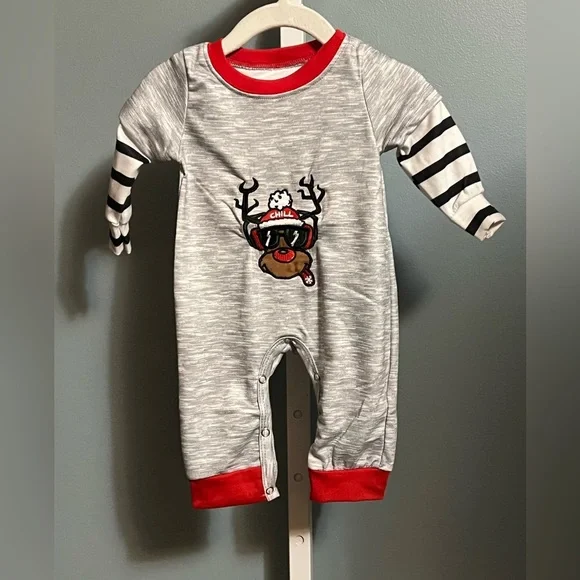 Gray and Red Reindeer Kids One Piece NWOT Boutique