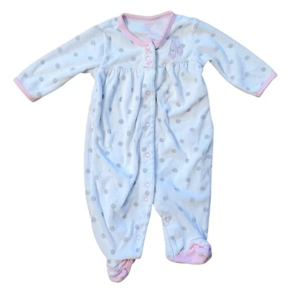 Carters Girls 3M Ballet Shoes Terrycloth Polka Dot Snap Footie‎