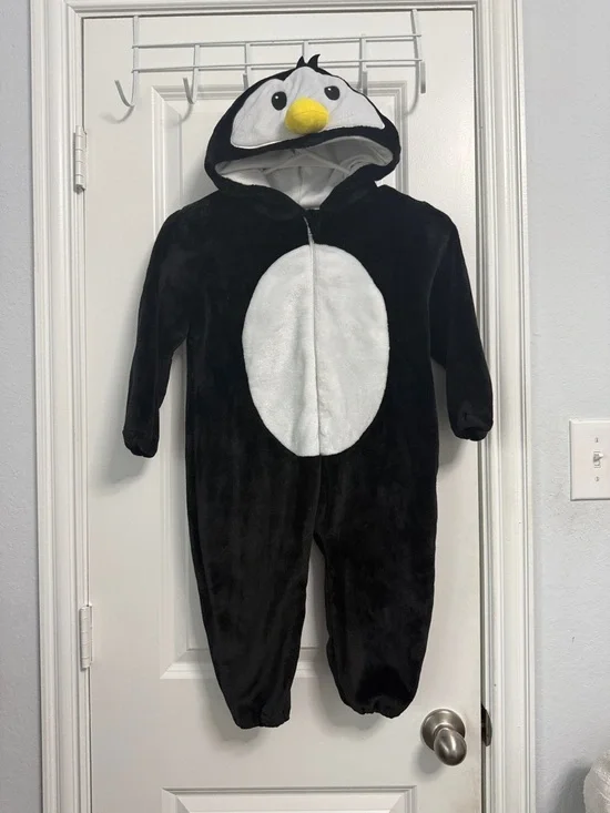 Penguin Plush Hooded Footie One-Piece - Black & White