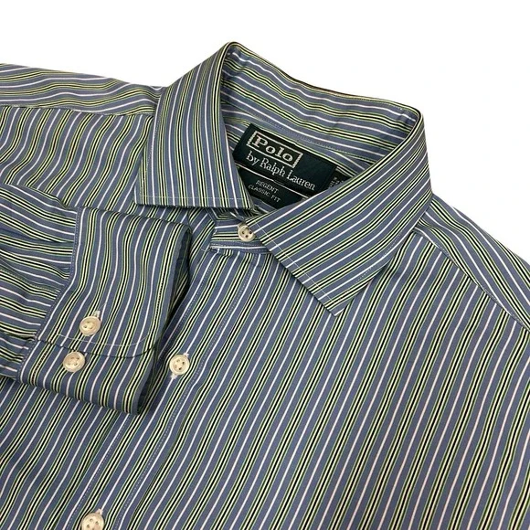 Polo Ralph Lauren Regent Classic Fit Button Up Shirt Mens 15.5 32/33 Blue Stripe