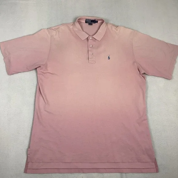 Vintage Polo By Ralph Lauren Polo Shirt Mens XL Pink Pique Cotton Blue Pony