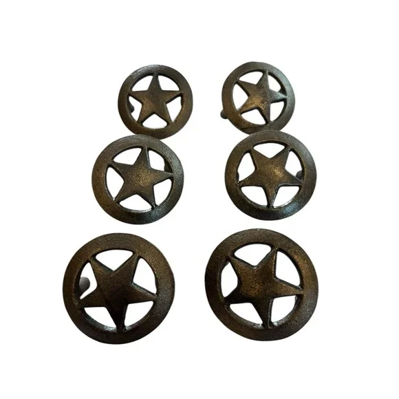 Six (6) Cast Iron Circle Texas Lone Star Drawer Pulls 2 1/2