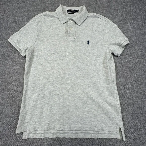 Polo Ralph Lauren Polo Shirt Men Medium Gray Custom Slim Fit Pique Cotton Preppy