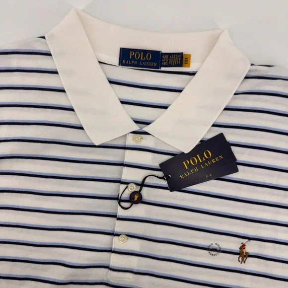 Polo Ralph Lauren Polo Shirt Mens 4XB White Blue Striped Short Sleeve Pony Logo