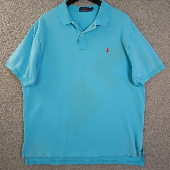 Polo Ralph Lauren Polo Shirt Mens XXL Blue Pique Knit Grunge Stained Outdoors