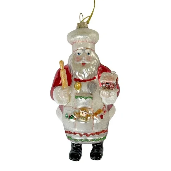 Vintage Baking Santa Claus Blown Glass Ornament 5.75