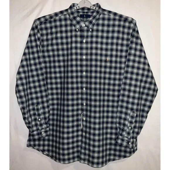 NWT Men's Polo Ralph Lauren Blue Plaid Oxford Button Down Shirt 3XLT‎ Tall