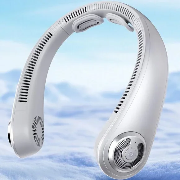 Personal Neck Fan Lightweight Cooling Rechargeable 5-Speed Quiet Gray