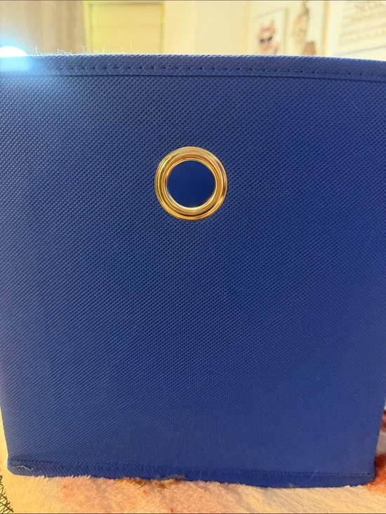 Blue Fabric Drawer Storage Bin with Gold Grommet