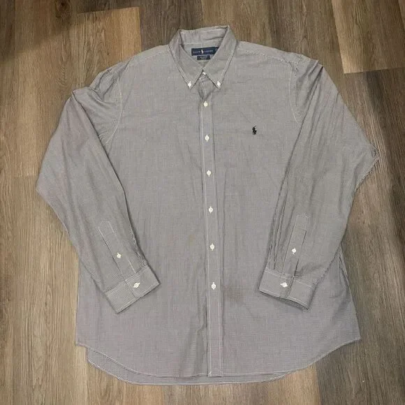 Polo Ralph Lauren Shirt Men's XXL Black White Check‎ Classic Long Sleeve Pony