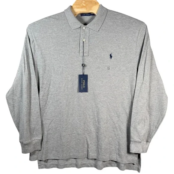 Polo Ralph Lauren Polo Shirt Long‎ Sleeve Mens XXL Grey Cotton Mesh New Tag