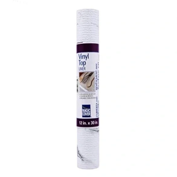 Magic Cover Vinyl Top Non-Adhesive White Gray Marble Grip Shelf Liner