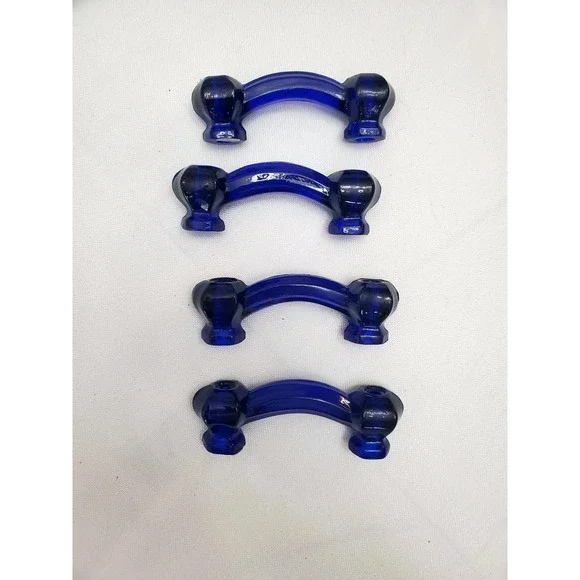 Vtg 4 PC Hexagon Blue Glass 4
