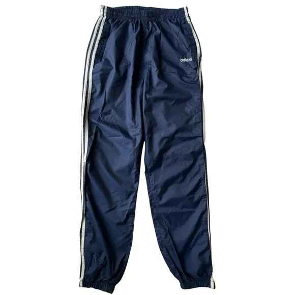 ADIDAS Pants Windbreaker Mens M Navy Blue White Stripes Jogger Y2K 90s Soccer