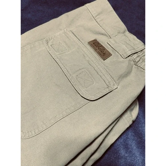 Men's‎ Cabelas Double Knee Cargo Pants Sz 36W 33 L Beige Straight Leg