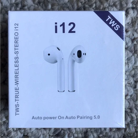 New TWS True Wireless Stereo i12 Earbuds White Auto Pairing 5.0 Auto Power On