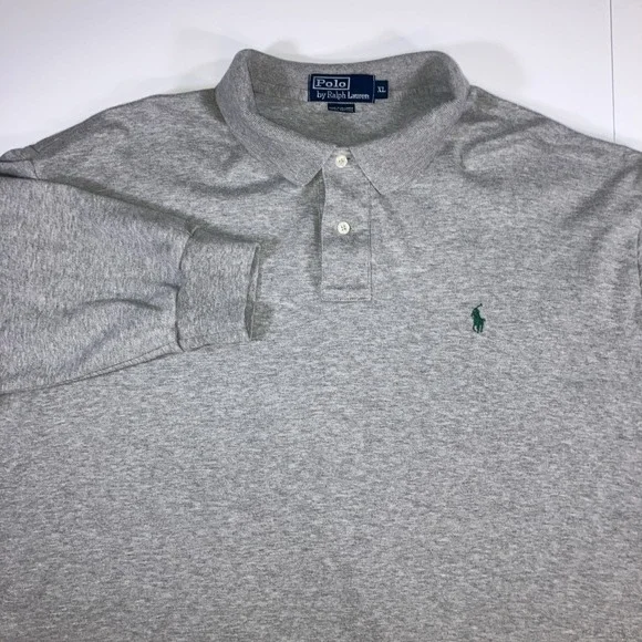 Polo Ralph Lauren Polo Shirt‎ Long Sleeve Mens XL Gray Classic Fit Green Pony