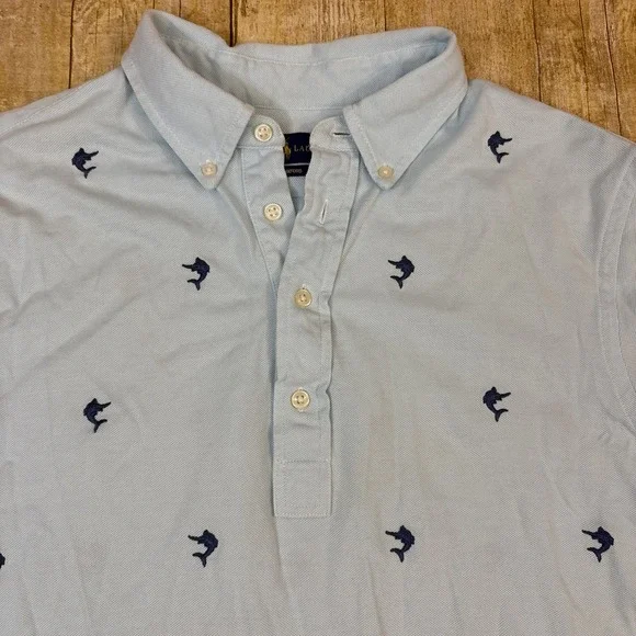 Polo Ralph Lauren Polo Shirt Blue All Over Swordfish Knit Oxford Mens Large
