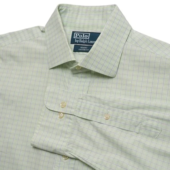 Polo Ralph Lauren Button Up Mens 16 32/33 Green Regent Custom Fit Check Shirt