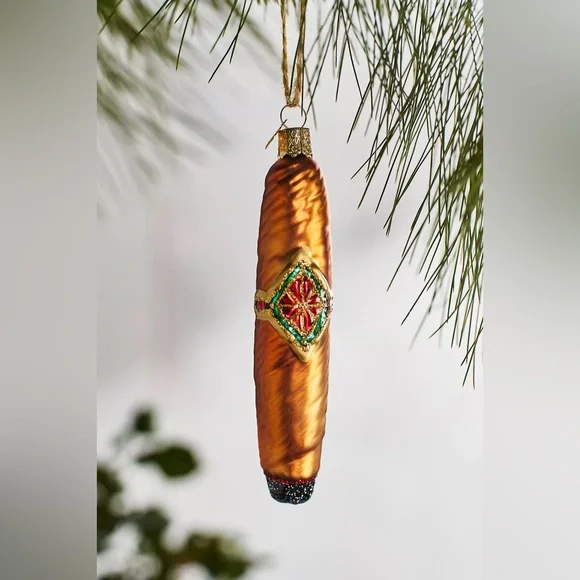 Anthropologie Glass Cigar Ornament