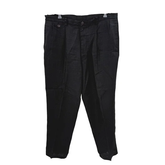 Nautica Cabin Mens Black 100% Linen Pleated Straight Leg Trousers 40W x 32L