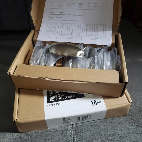 New Everbilt 20 PACK SET 3 in. (76 mm) Satin Nickel Bin Cup Drawer Hardware Pull
