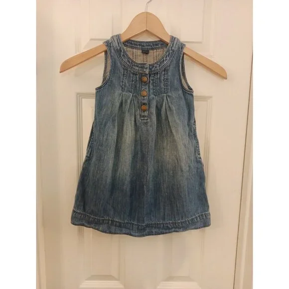Girls Gap Denim 3 Button Pleated Front Dress With Pockets Size 4