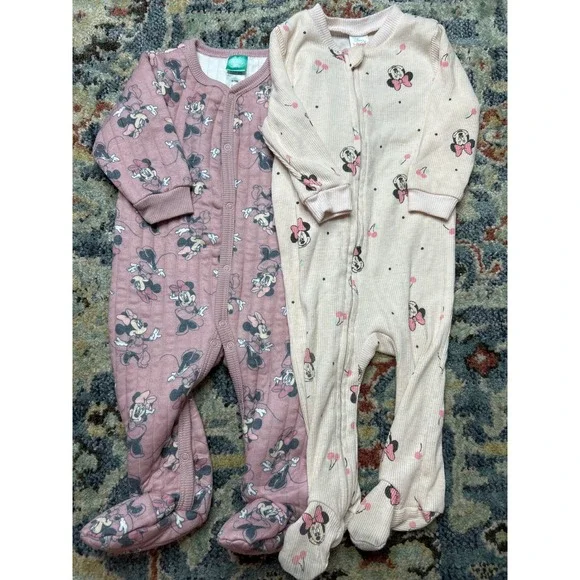 Disney Footed Sleeper Bundle Girls 6-9M Pink Cream Minnie Mouse