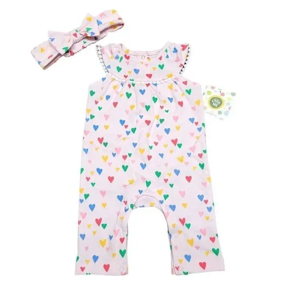 Little Me‎ Dillard's Heart Print Girls 3 Months Jumpsuit & Headband, 2 Piece Set