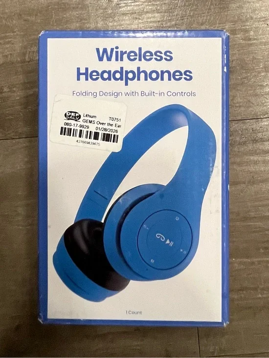 GEMS Wireless Foldable Blue Headphones with Built-in Controls Brand New