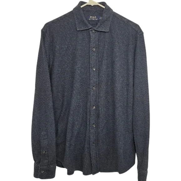 Polo Ralph Lauren Brushed Cotton Button Up Polo Navy Shirt Large